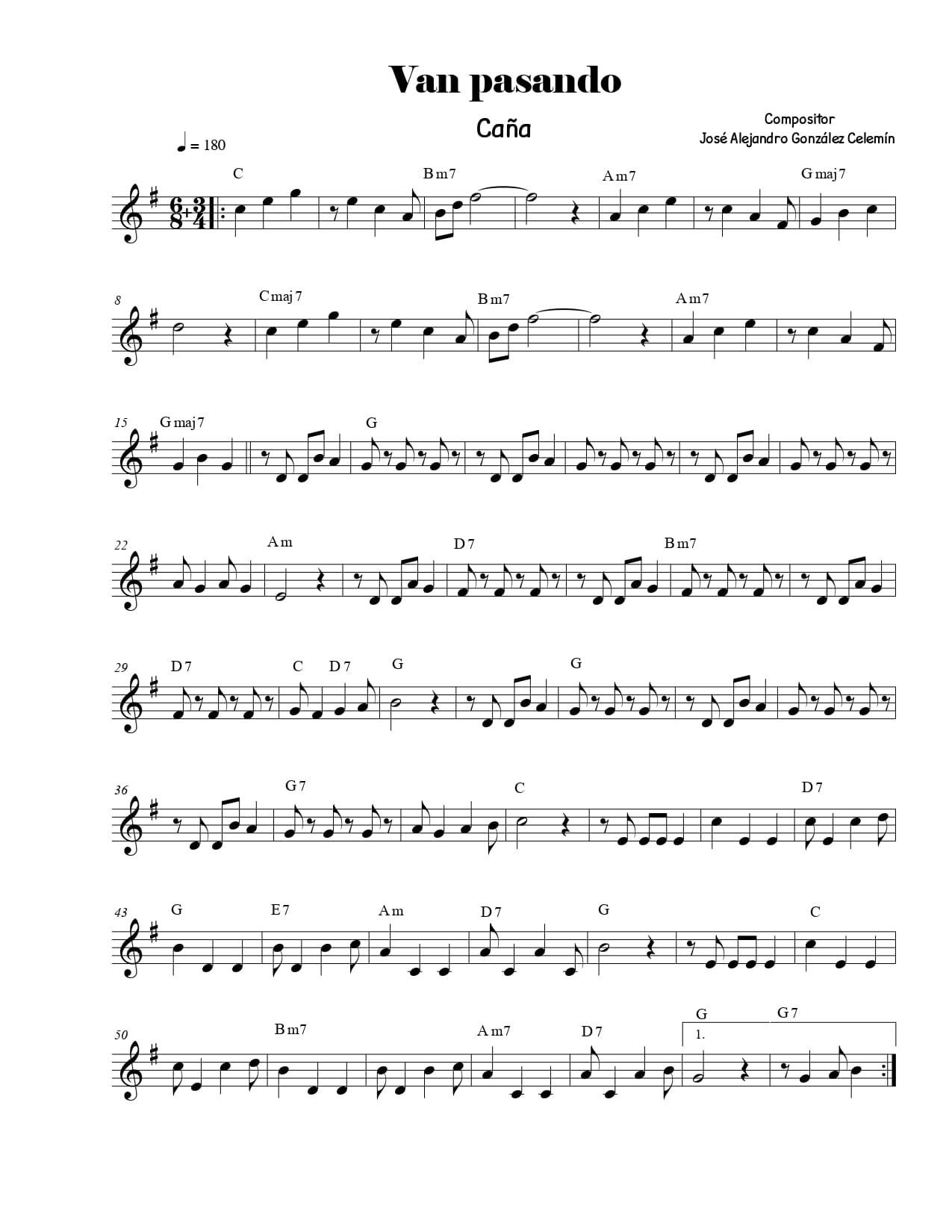 Partitura de la canción Van Pasando