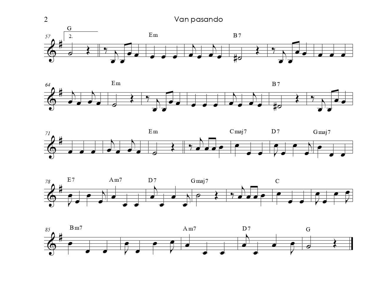 Partitura de la canción Van Pasando