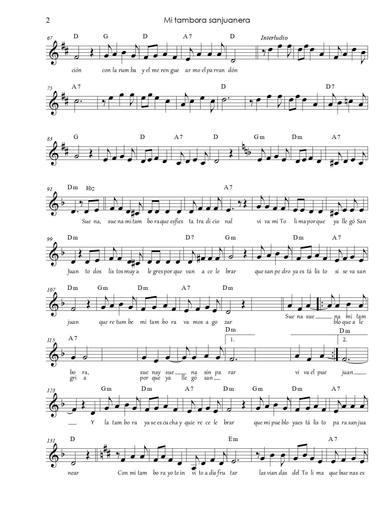 Partitura de la canción Mi Tambora Sanjuanera