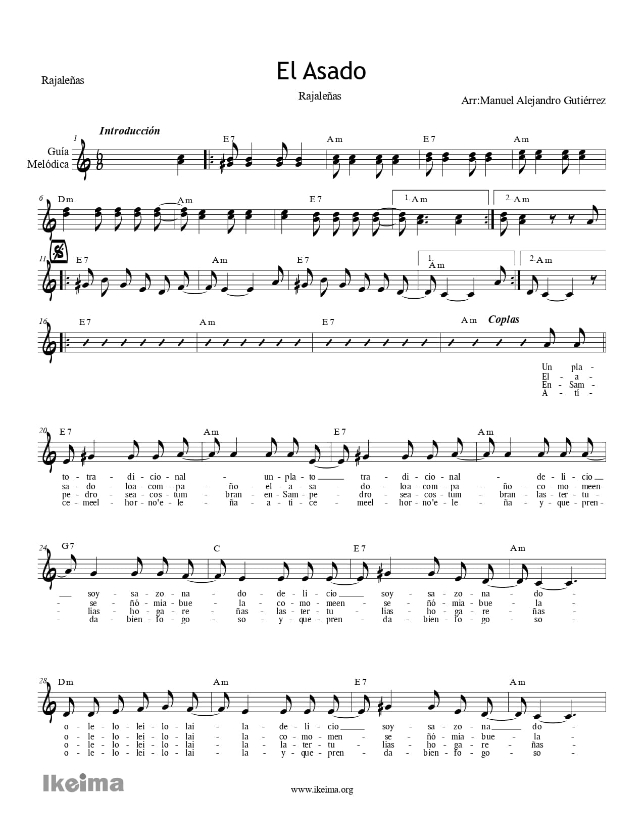 Partitura de la canción El Asado